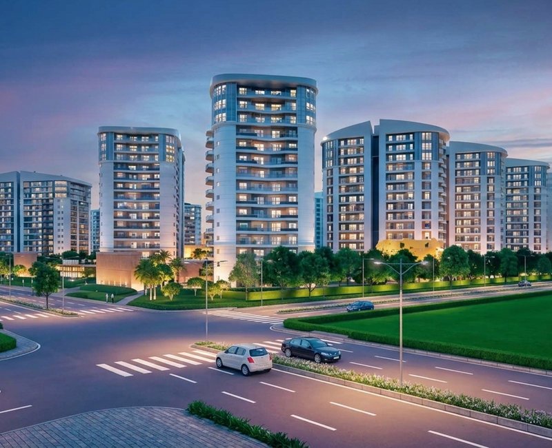 Residential towers at dusk